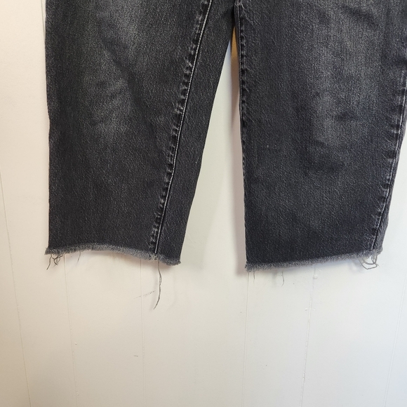 Frame Black Ultra High Rise Barrell Jeans Cropped Frayed Raw Hem Wide Size 24 - Picture 4 of 10